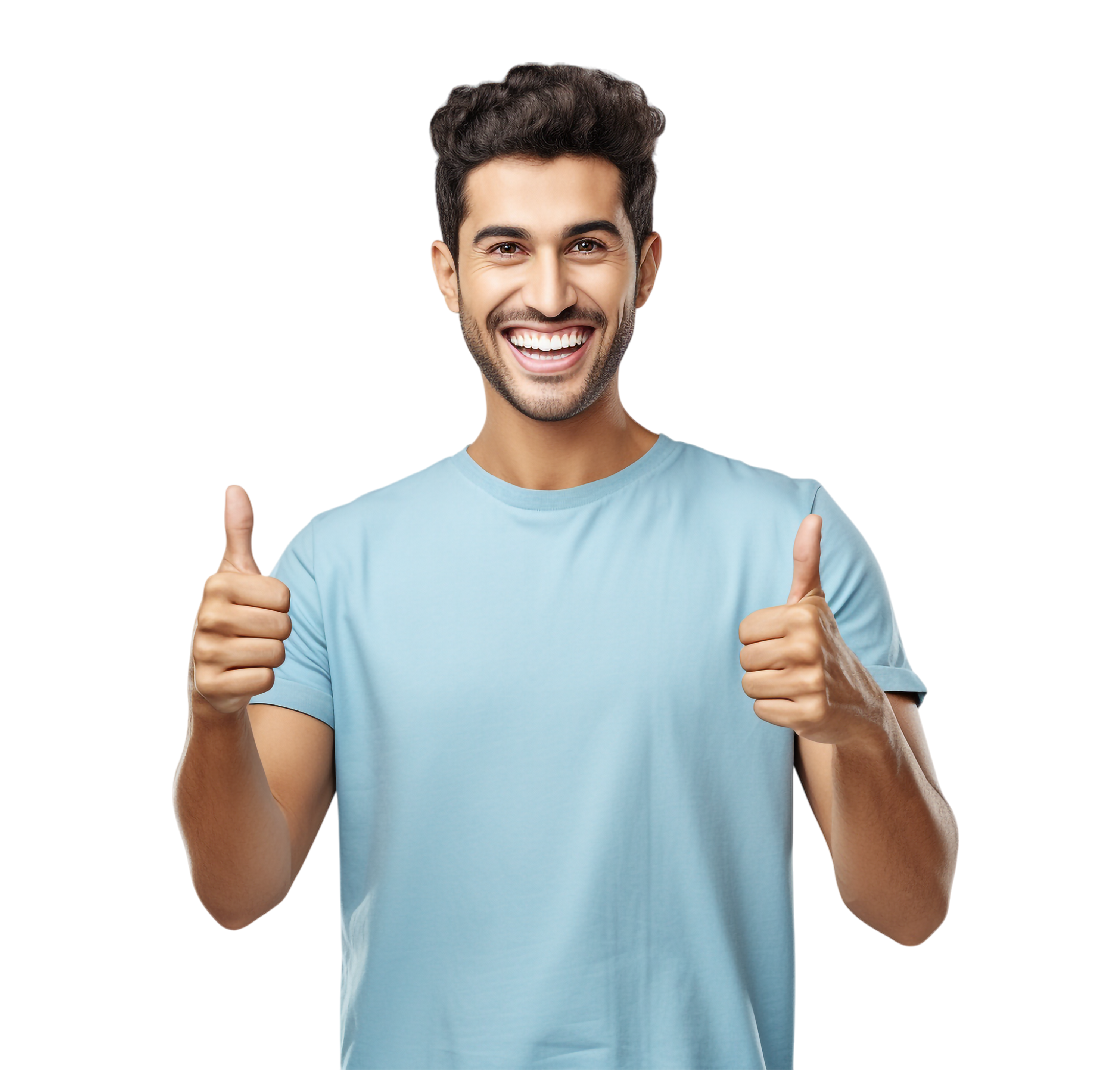 Happy client overlapping the teal panel